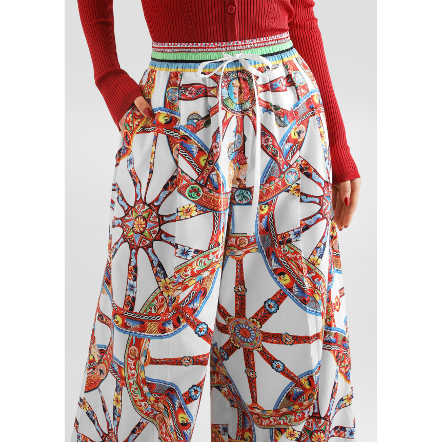 Pantalon large DOLCE & GABBANA en popeline de coton blanc à imprimé Carretto