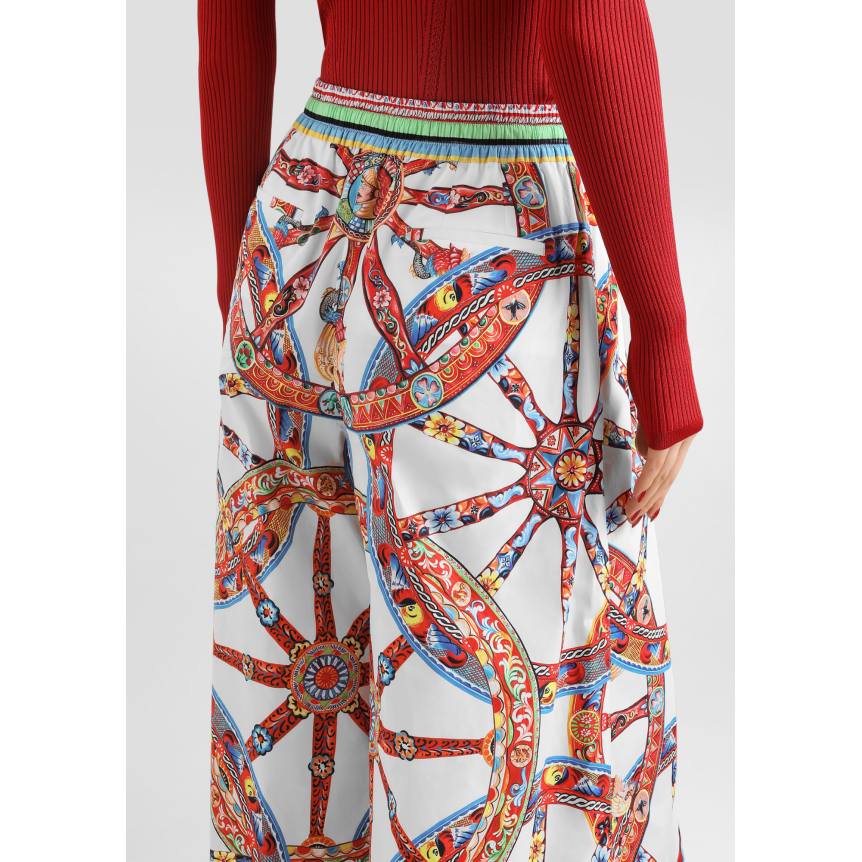 Pantalon large DOLCE & GABBANA en popeline de coton blanc à imprimé Carretto