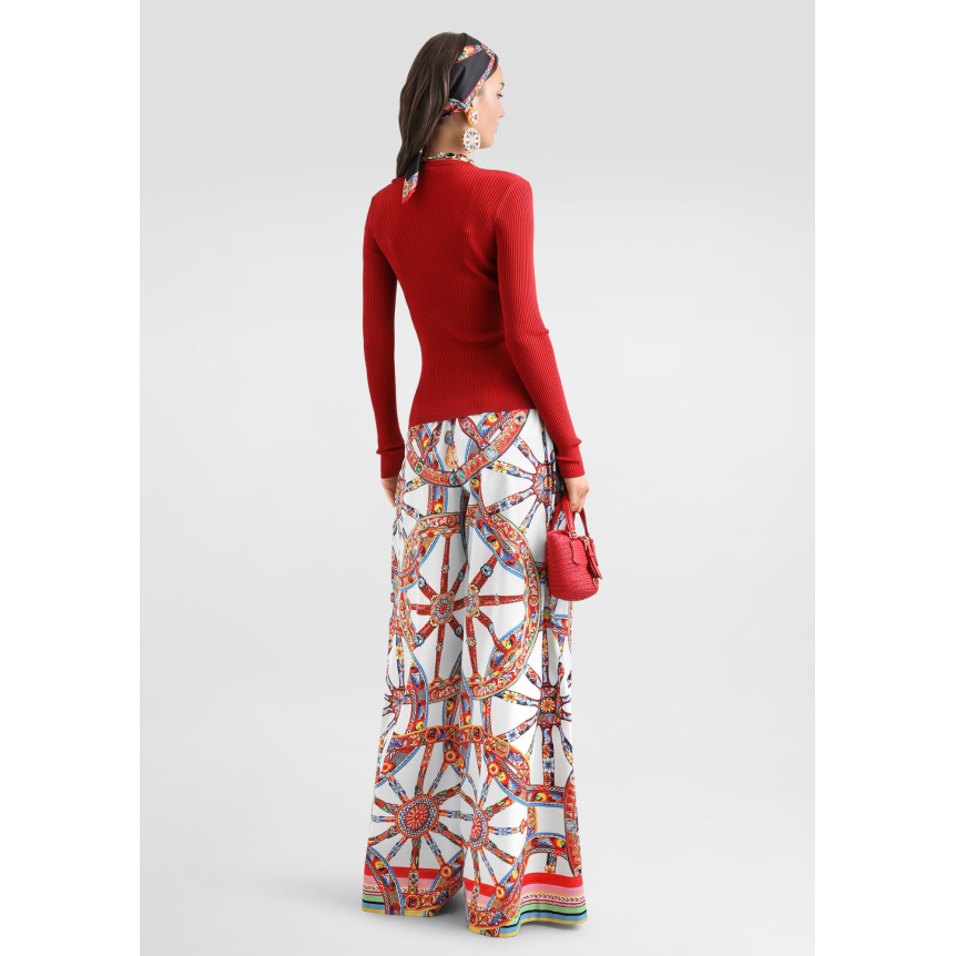 Pantalon large DOLCE & GABBANA en popeline de coton blanc à imprimé Carretto