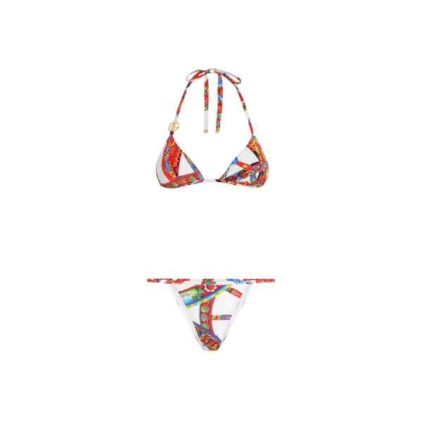 Maillot de bain 2 pièces DOLCE & GABBANA Bikini triangle blanc à imprimé Carretto