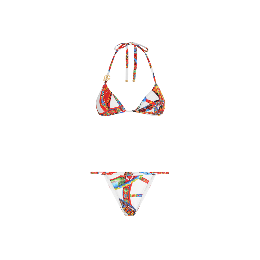 Maillot de bain 2 pièces DOLCE & GABBANA Bikini triangle blanc à imprimé Carretto
