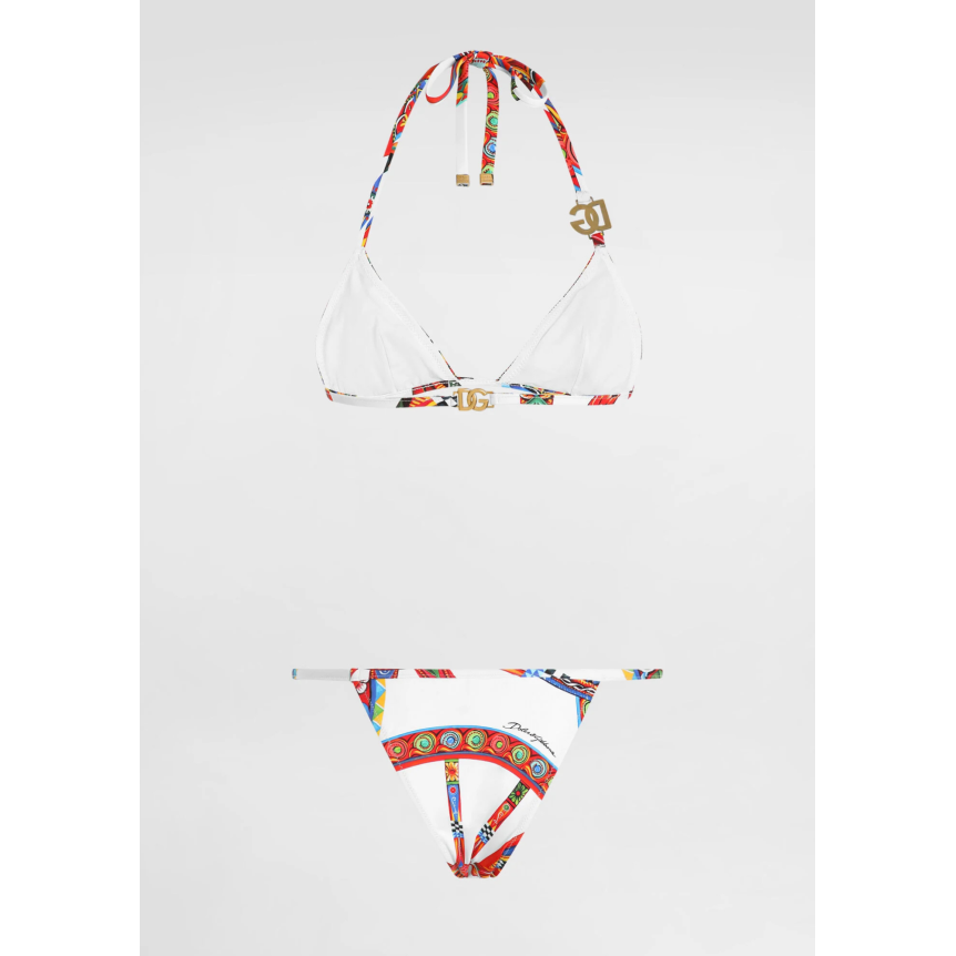 Maillot de bain 2 pièces DOLCE & GABBANA Bikini triangle blanc à imprimé Carretto