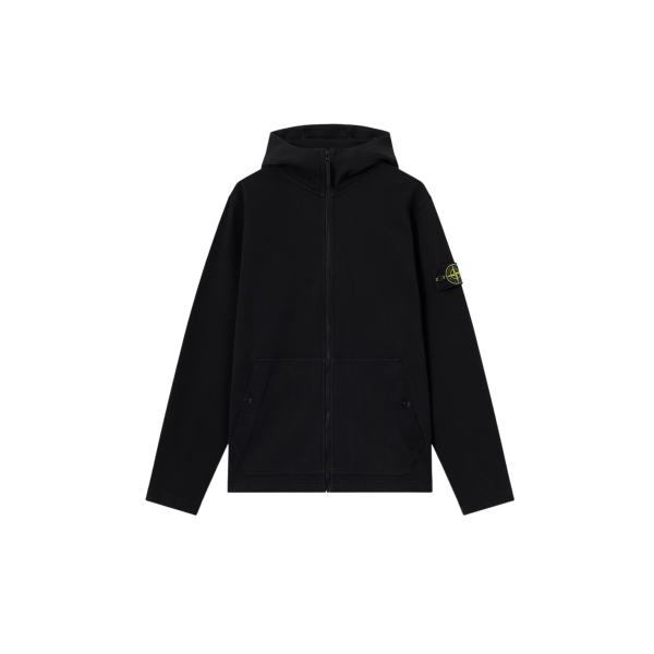 Sweat-shirt à capuche zippé STONE ISLAND en interlock de coton biologique noir