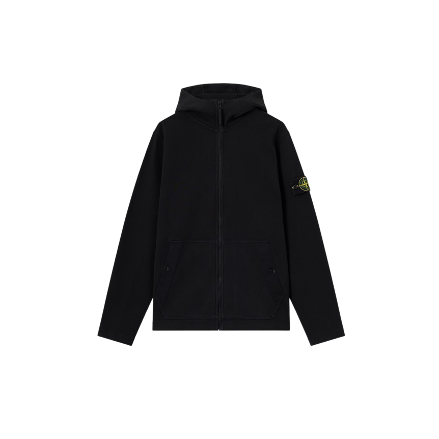 Sweat-shirt à capuche zippé STONE ISLAND en interlock de coton biologique noir