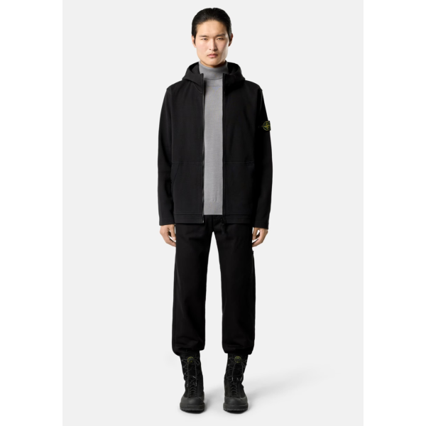 Sweat-shirt à capuche zippé STONE ISLAND en interlock de coton biologique noir