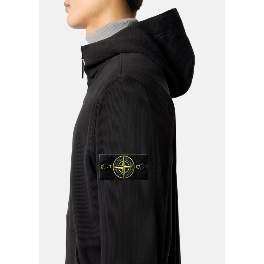 Sweat-shirt à capuche zippé STONE ISLAND en interlock de coton biologique noir
