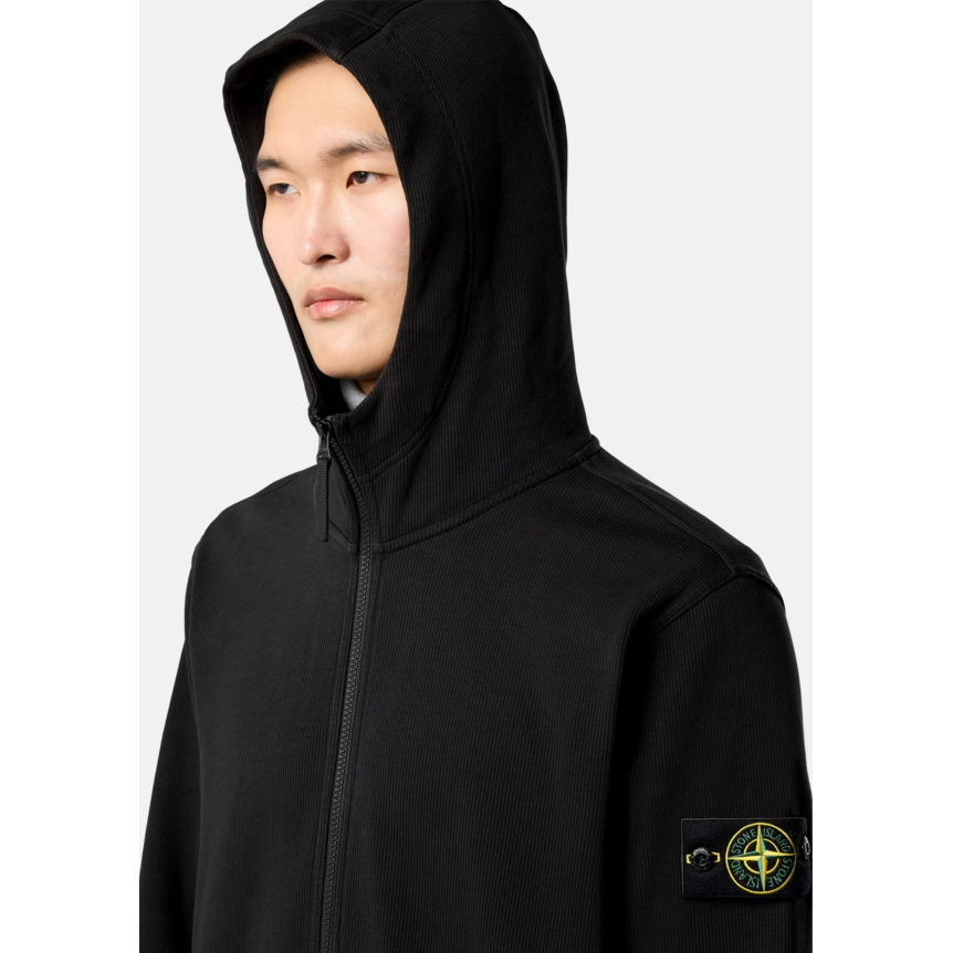 Sweat-shirt à capuche zippé STONE ISLAND en interlock de coton biologique noir