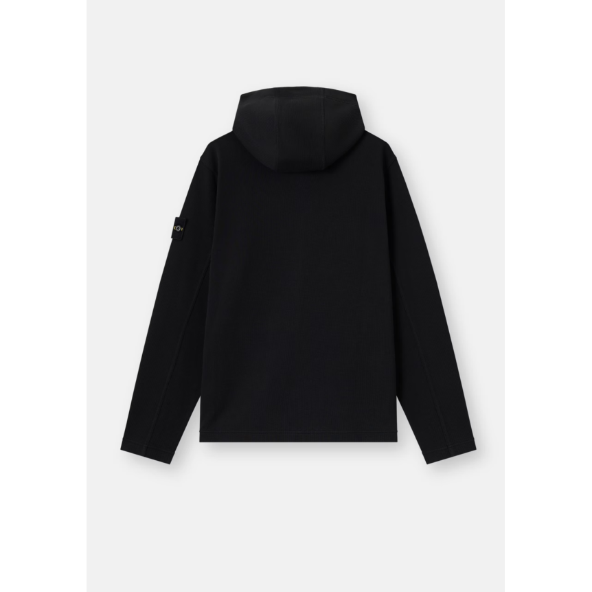 Sweat-shirt à capuche zippé STONE ISLAND en interlock de coton biologique noir