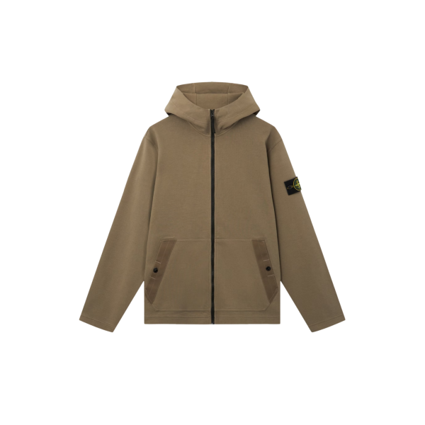 Sweat-shirt à capuche zippé STONE ISLAND en interlock de coton biologique kaki