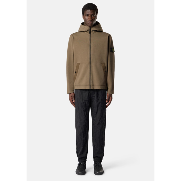 Sweat-shirt à capuche zippé STONE ISLAND en interlock de coton biologique kaki