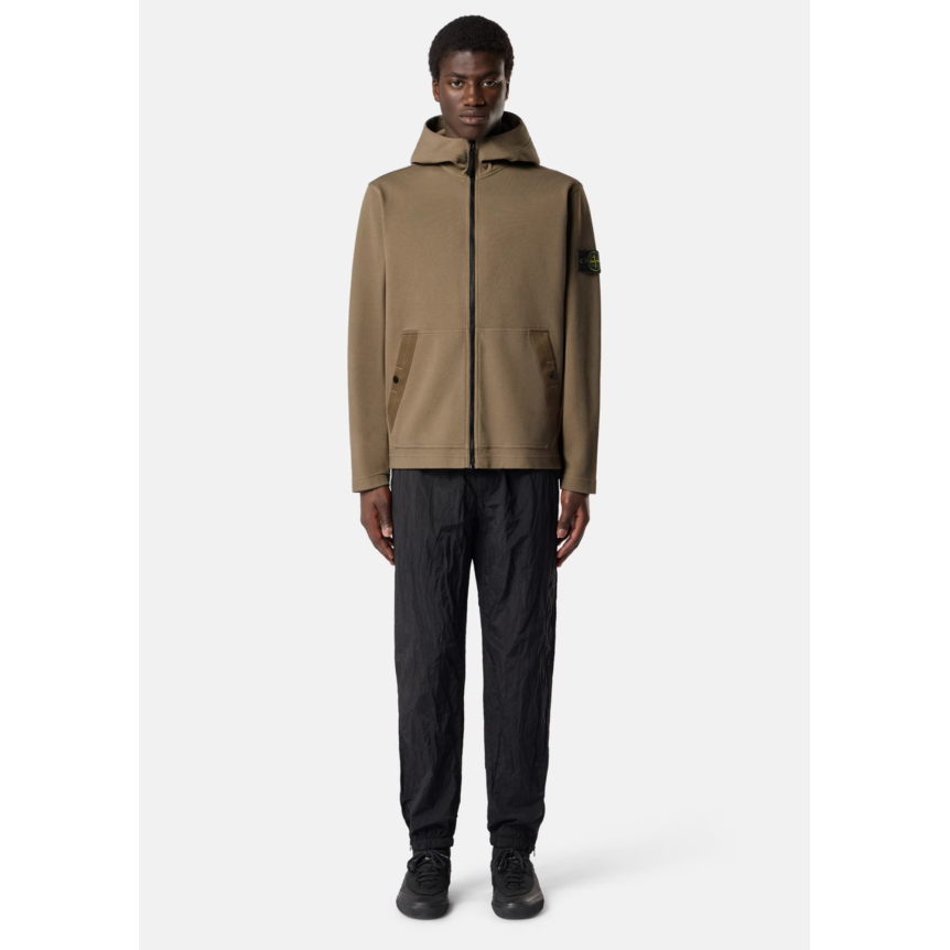 Sweat-shirt à capuche zippé STONE ISLAND en interlock de coton biologique kaki
