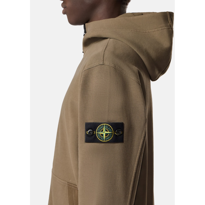 Sweat-shirt à capuche zippé STONE ISLAND en interlock de coton biologique kaki