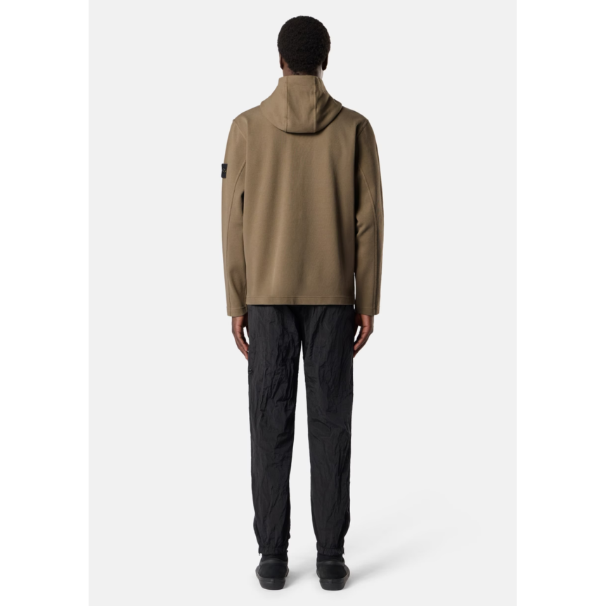 Sweat-shirt à capuche zippé STONE ISLAND en interlock de coton biologique kaki
