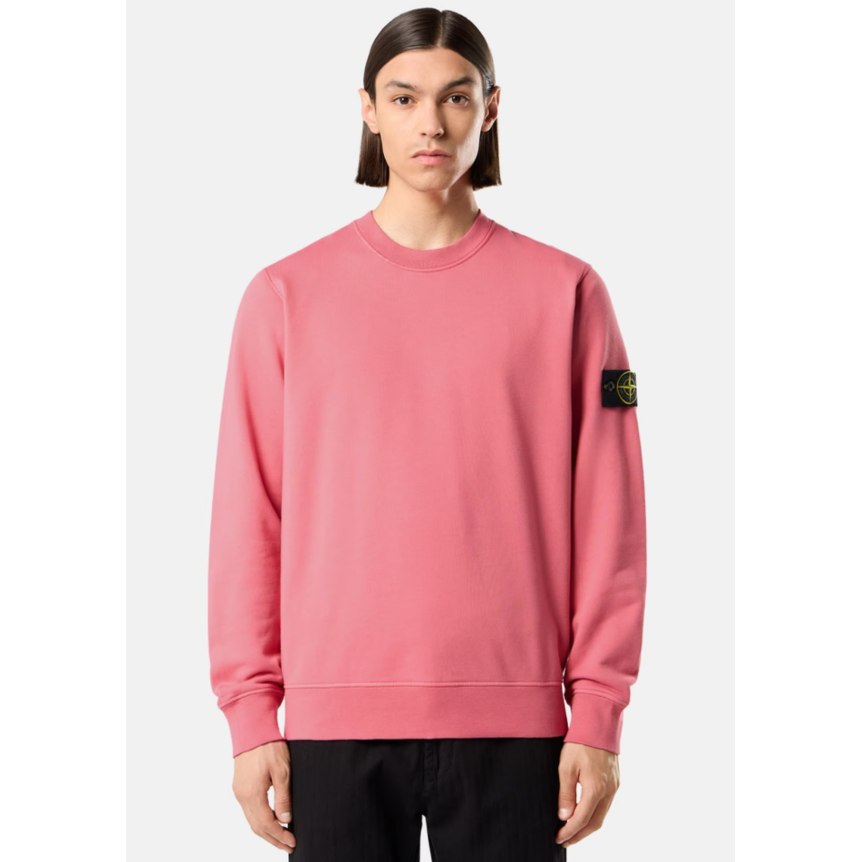 Sweat-shirt STONE ISLAND ras-du-cou en molleton de coton bio rose géranium manche raglan
