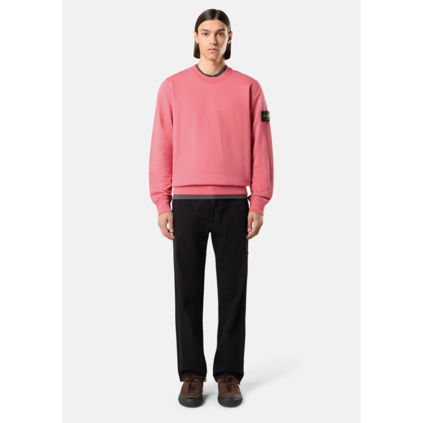 Sweat-shirt STONE ISLAND ras-du-cou en molleton de coton bio rose géranium manche raglan