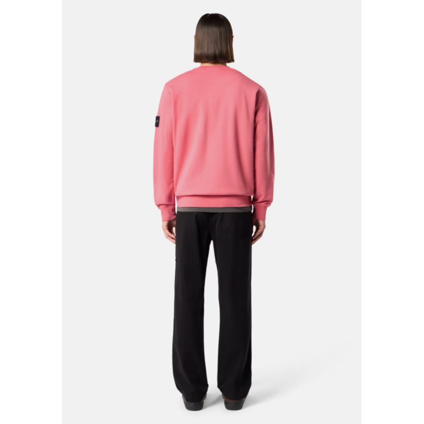 Sweat-shirt STONE ISLAND ras-du-cou en molleton de coton bio rose géranium manche raglan