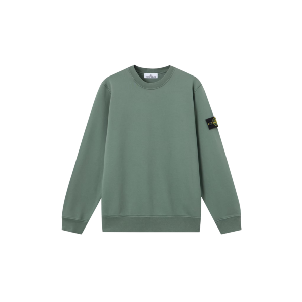 Sweat-shirt ras-du-cou STONE ISLAND en molleton de coton bio vert océan manche raglan