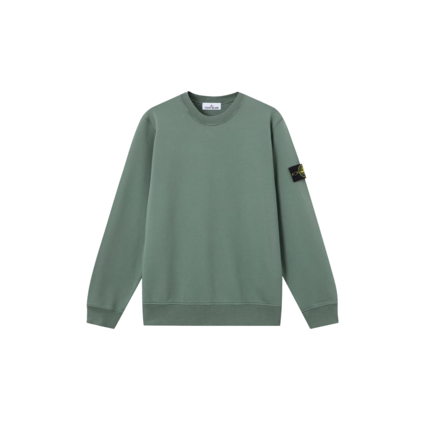 Sweat-shirt ras-du-cou STONE ISLAND en molleton de coton bio vert océan manche raglan