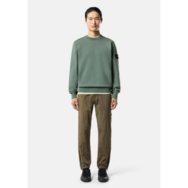 Sweat-shirt ras-du-cou STONE ISLAND en molleton de coton bio vert océan manche raglan