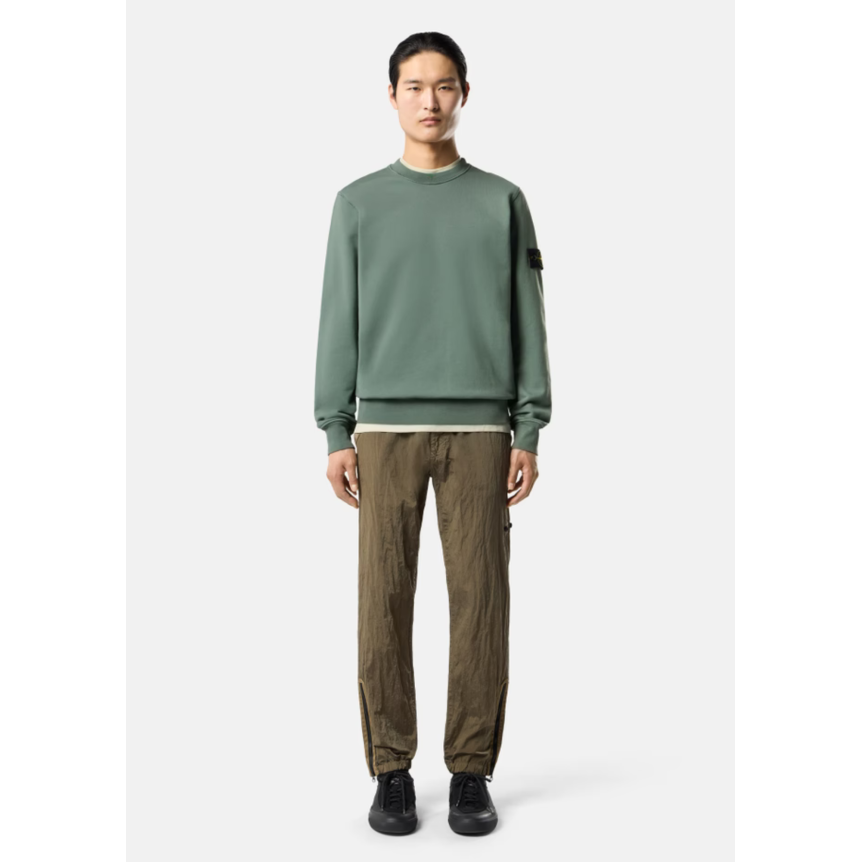 Sweat-shirt ras-du-cou STONE ISLAND en molleton de coton bio vert océan manche raglan
