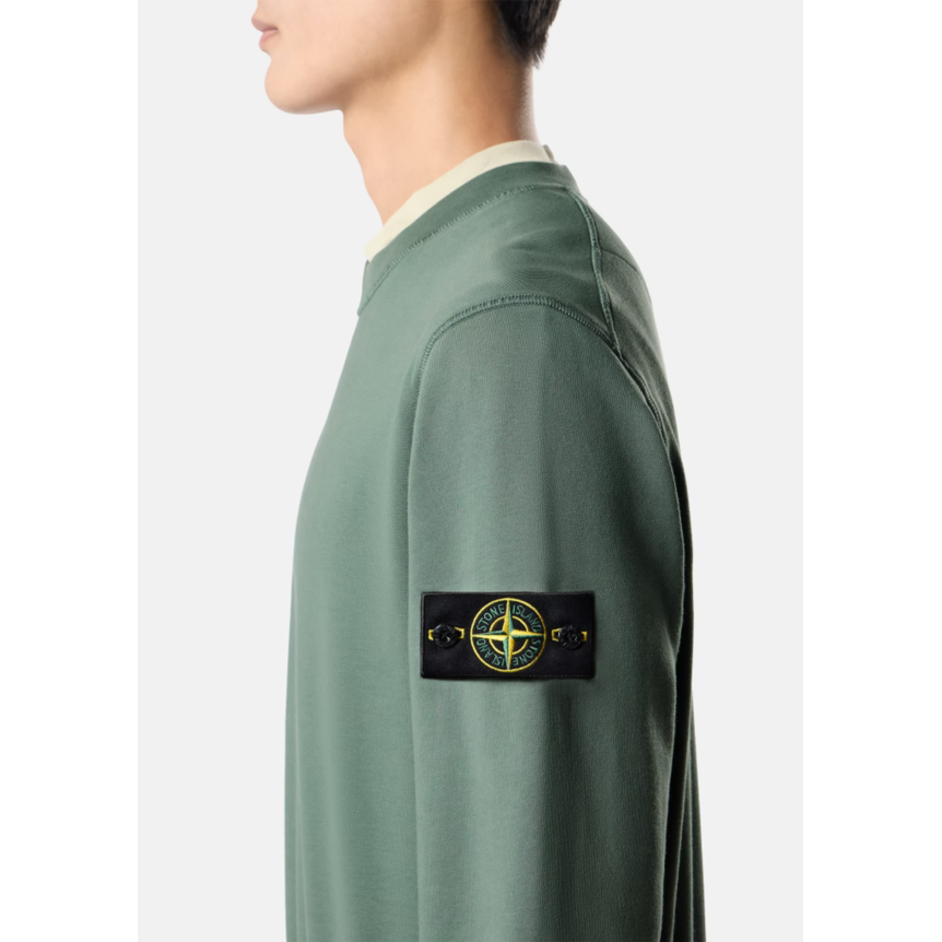 Sweat-shirt ras-du-cou STONE ISLAND en molleton de coton bio vert océan manche raglan