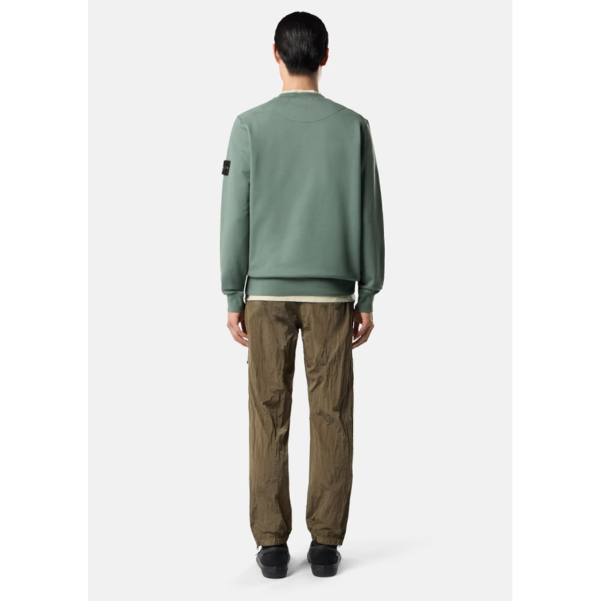 Sweat-shirt ras-du-cou STONE ISLAND en molleton de coton bio vert océan manche raglan