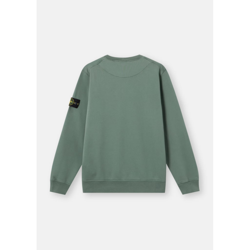 Sweat-shirt ras-du-cou STONE ISLAND en molleton de coton bio vert océan manche raglan