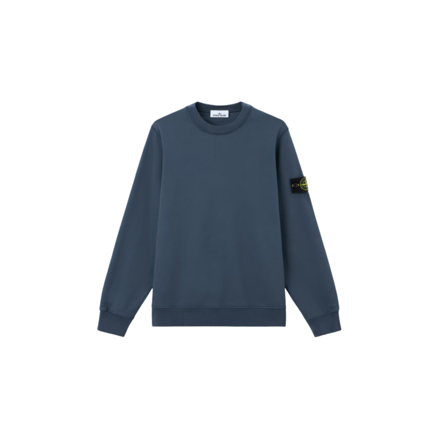 Sweat-shirt ras-du-cou STONE ISLAND en molleton de coton bio bleu jeans manche raglan