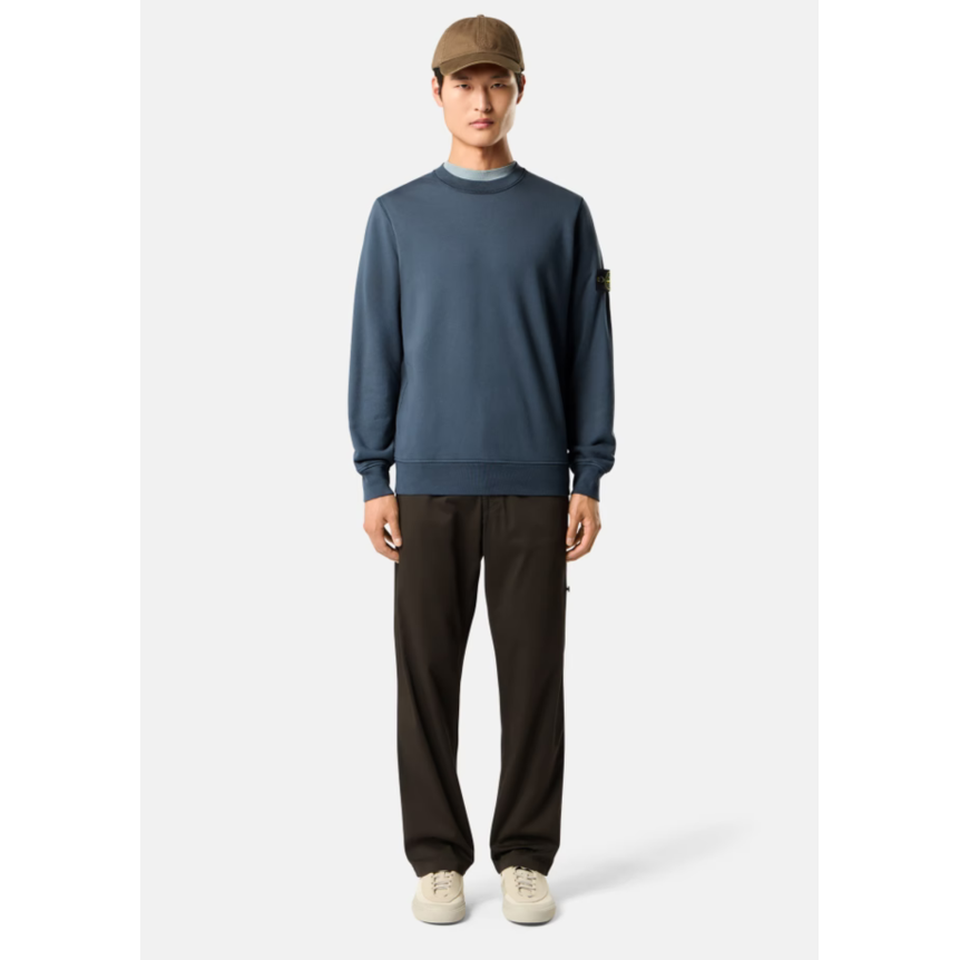 Sweat-shirt ras-du-cou STONE ISLAND en molleton de coton bio bleu jeans manche raglan