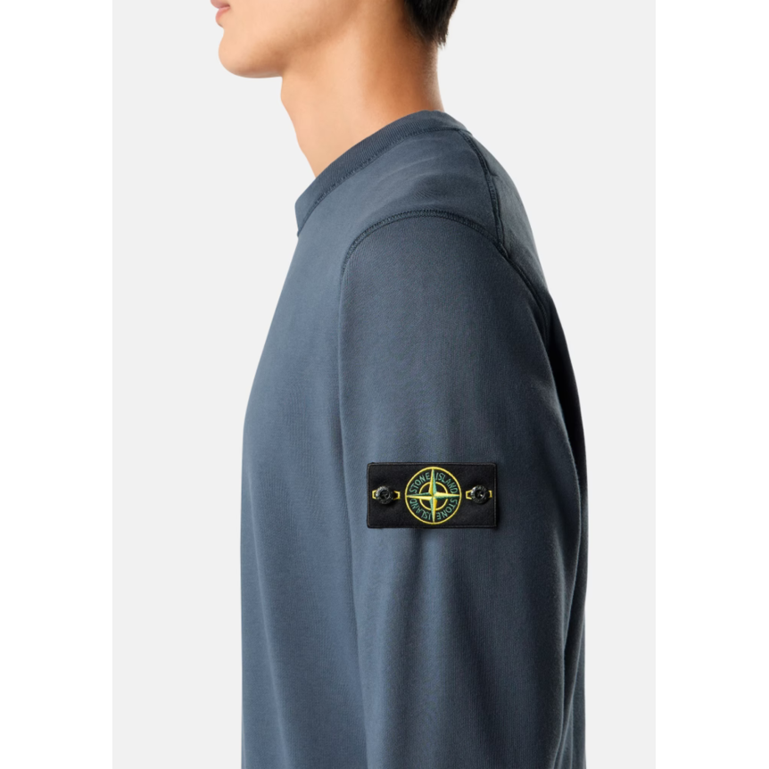 Sweat-shirt ras-du-cou STONE ISLAND en molleton de coton bio bleu jeans manche raglan