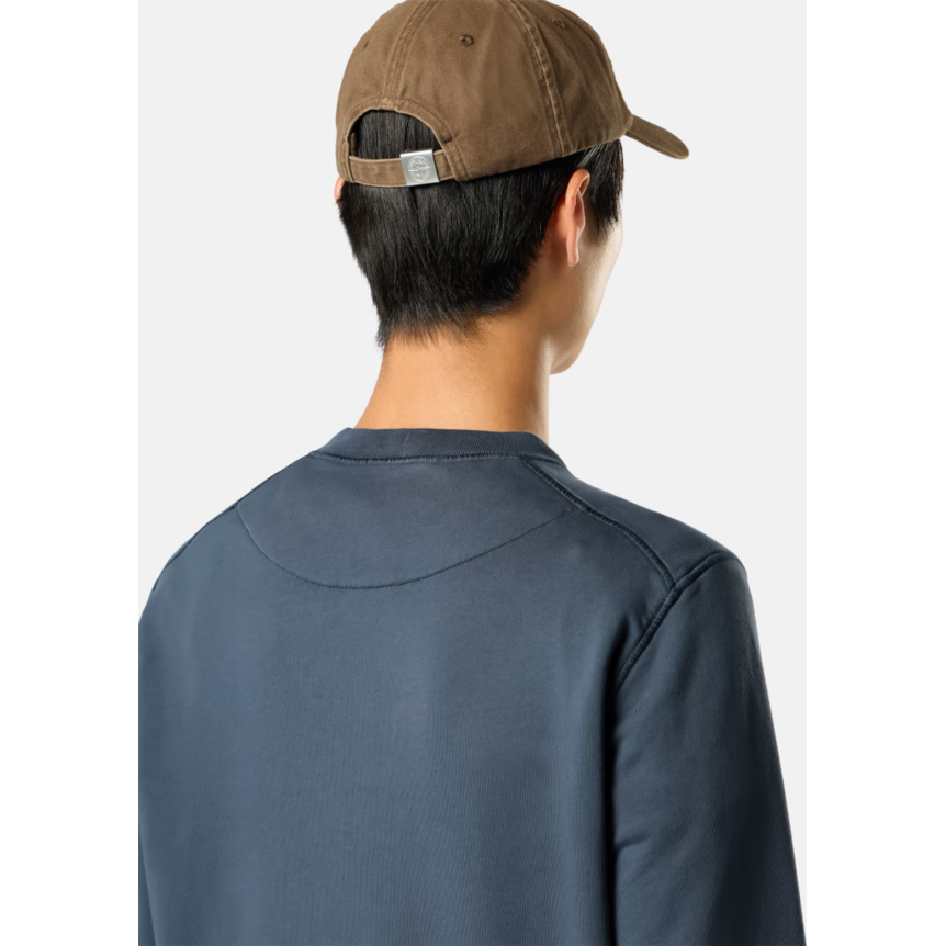 Sweat-shirt ras-du-cou STONE ISLAND en molleton de coton bio bleu jeans manche raglan