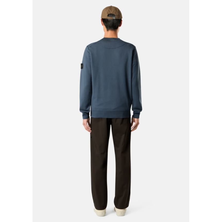 Sweat-shirt ras-du-cou STONE ISLAND en molleton de coton bio bleu jeans manche raglan