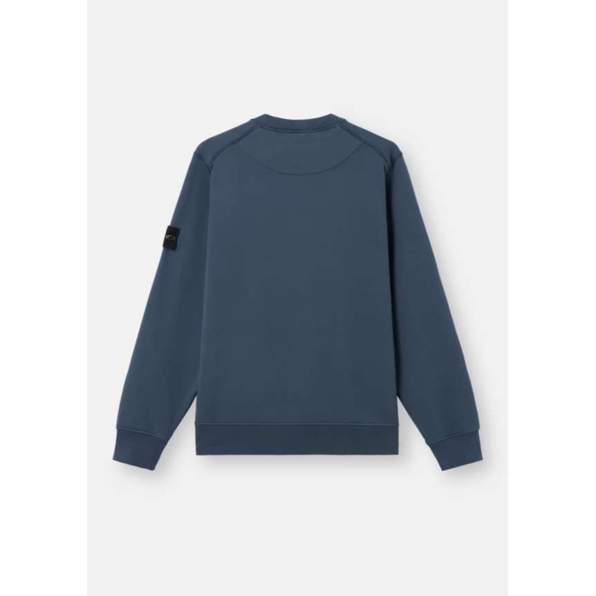 Sweat-shirt ras-du-cou STONE ISLAND en molleton de coton bio bleu jeans manche raglan