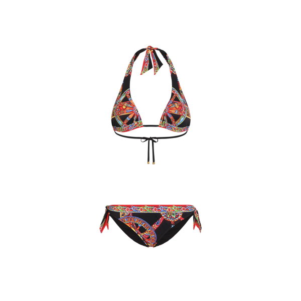 Maillot de bain DOLCE & GABBANA 2 pièces Bikini triangle noir à imprimé Carretto