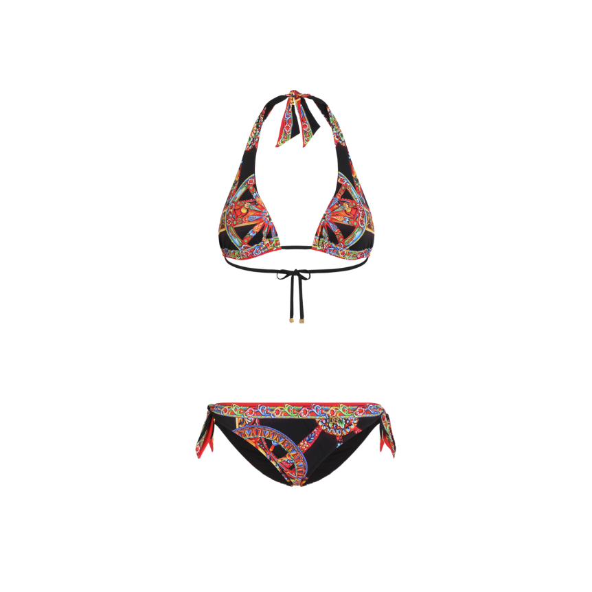 Maillot de bain DOLCE & GABBANA 2 pièces Bikini triangle noir à imprimé Carretto