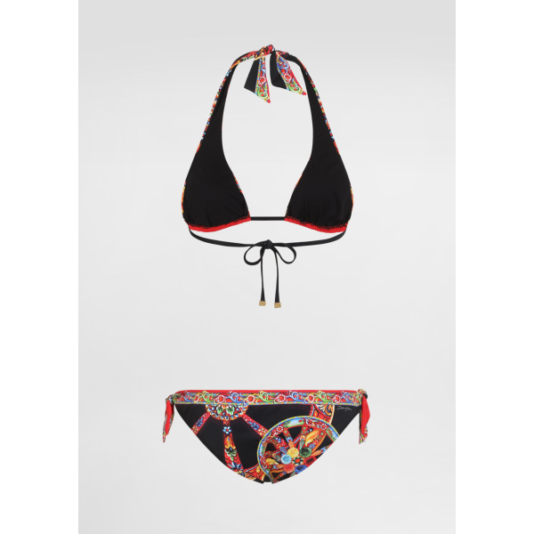 Maillot de bain DOLCE & GABBANA 2 pièces Bikini triangle noir à imprimé Carretto
