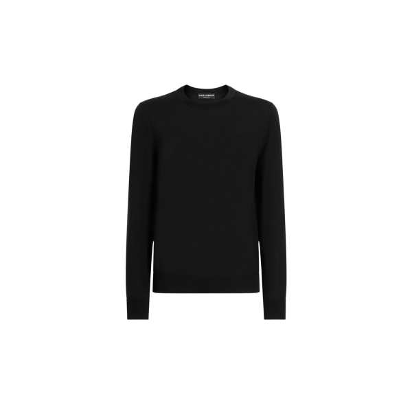 Pull col rond DOLCE & GABBANA en maille de laine vierge lisse noir