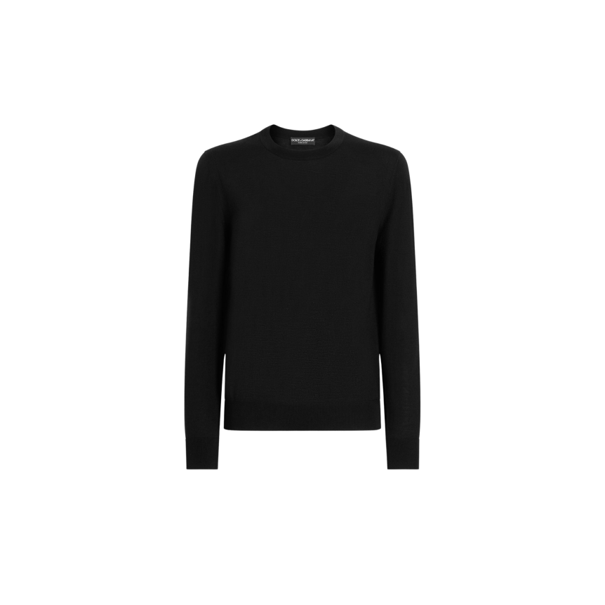 Pull col rond DOLCE & GABBANA en maille de laine vierge lisse noir