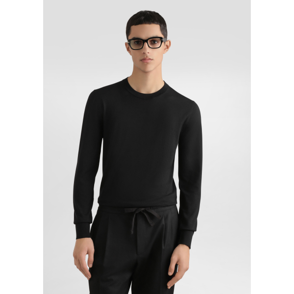 Pull col rond DOLCE & GABBANA en maille de laine vierge lisse noir