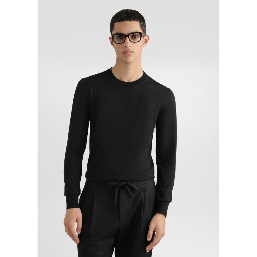 Pull col rond DOLCE & GABBANA en maille de laine vierge lisse noir