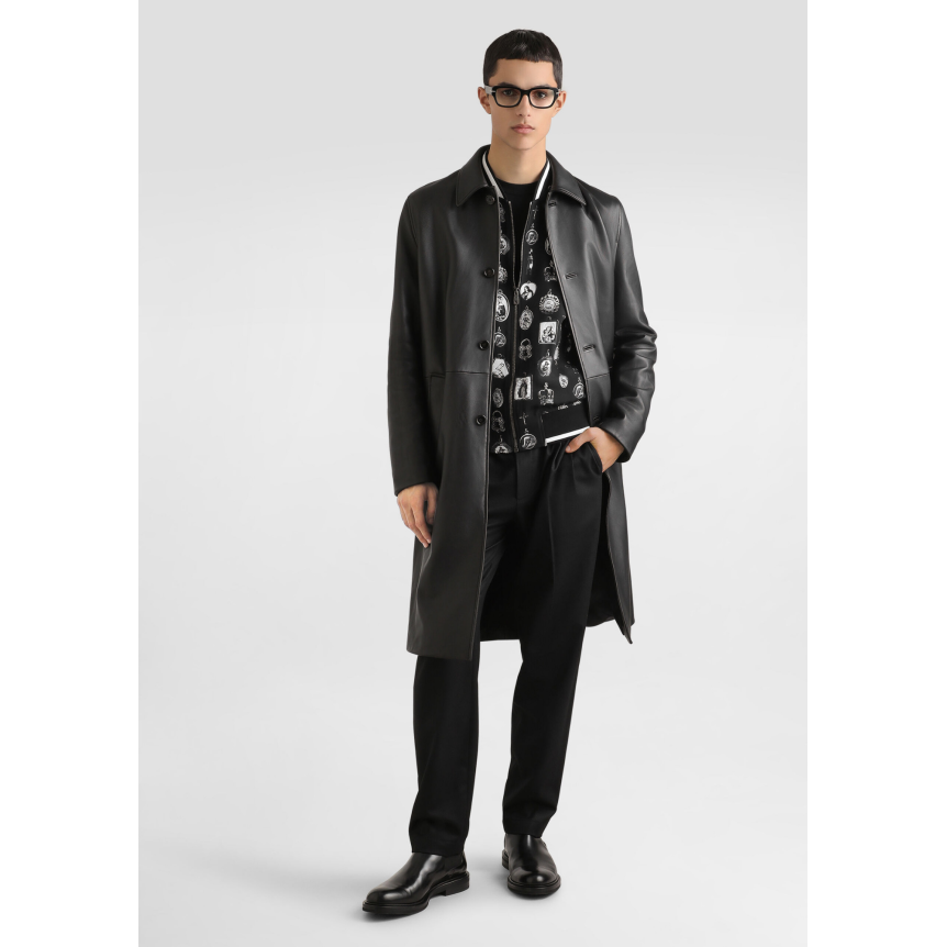 Pull col rond DOLCE & GABBANA en maille de laine vierge lisse noir