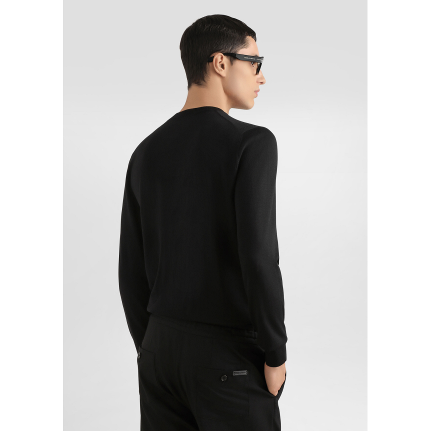 Pull col rond DOLCE & GABBANA en maille de laine vierge lisse noir