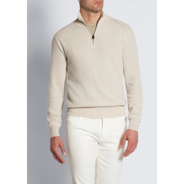 Pull BRIONI col montant zippé cachemire laine écru