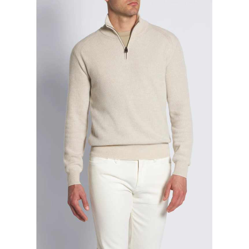 Pull BRIONI col montant zippé cachemire laine écru