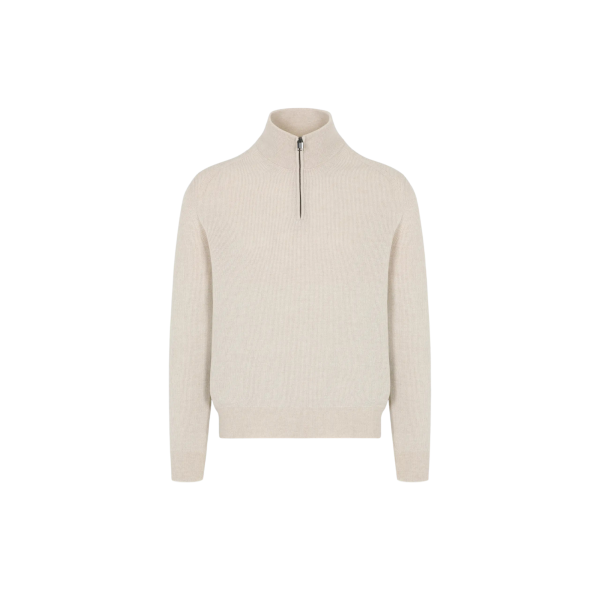Pull BRIONI col montant zippé cachemire laine écru