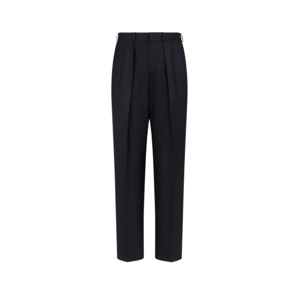 Pantalon de costume TOM FORD Colbert taille haute sergé de laine bleu marine rayures tennis
