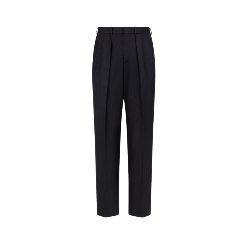 Pantalon de costume TOM FORD Colbert taille haute sergé de laine bleu marine rayures tennis