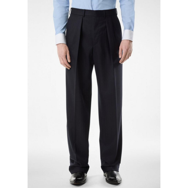 Pantalon de costume TOM FORD Colbert taille haute sergé de laine bleu marine rayures tennis