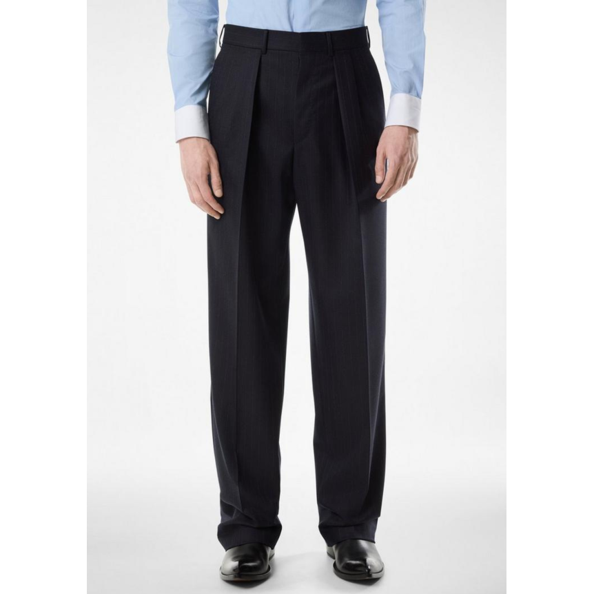 Pantalon de costume TOM FORD Colbert taille haute sergé de laine bleu marine rayures tennis