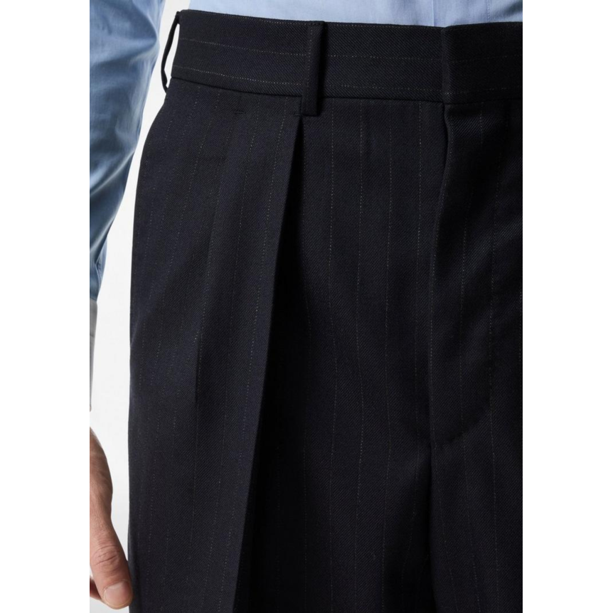 Pantalon de costume TOM FORD Colbert taille haute sergé de laine bleu marine rayures tennis